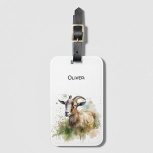 Watercolor Farmhouse Goat, custom Luggage Tag
