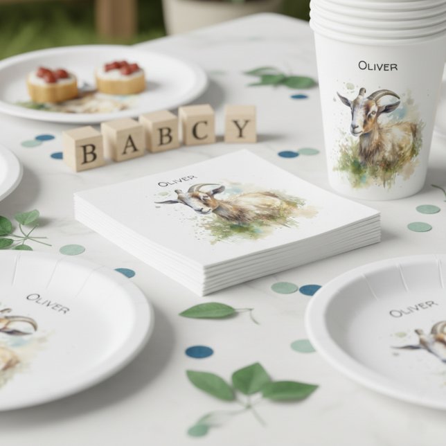 Watercolor Farmhouse Goat, custom Napkin (Creator Uploaded)