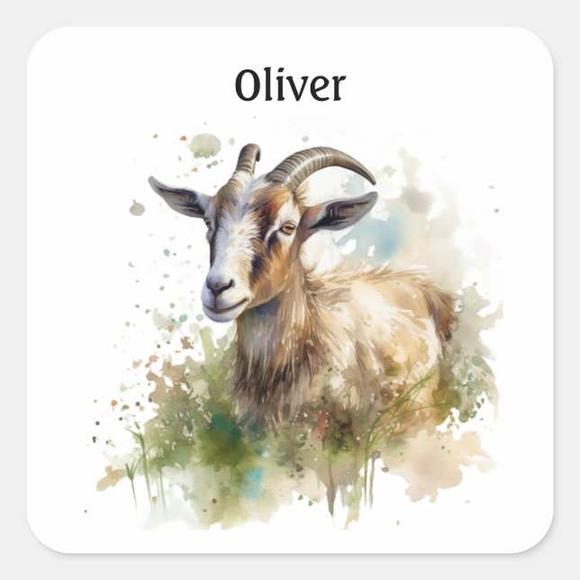 Watercolor Farmhouse Goat, custom Square Sticker (Front)