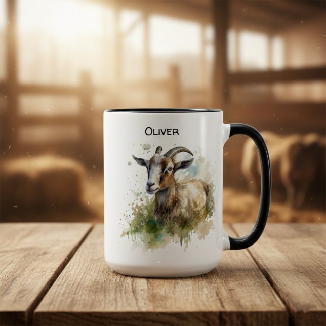 Watercolor Farmhouse Goat, custom Two-Tone Coffee Mug (Creator Uploaded)