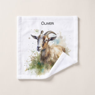 Watercolor Farmhouse Goat, custom Wash Cloth