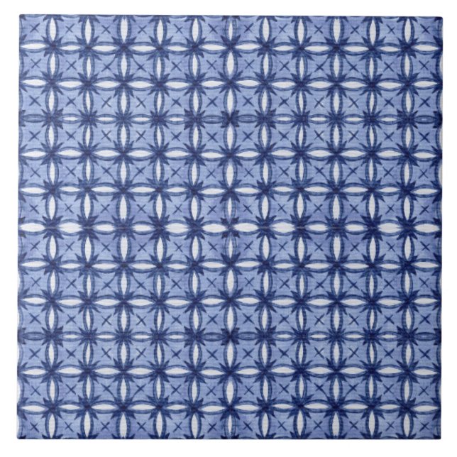 Watercolor Farmhouse Pattern Navy Blue White Field Tile (Front)