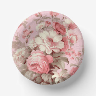 Watercolor Farmhouse Pink Roses & White Cosmos Paper Plate