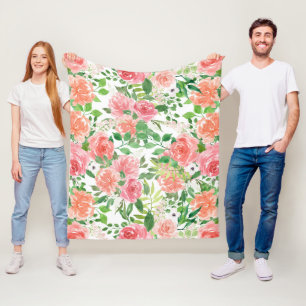 watercolor farmhouse rose garden fleece blanket