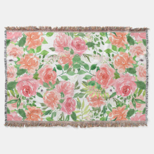 watercolor farmhouse rose garden throw blanket