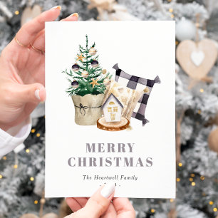 Watercolor Farmhouse Rustic Christmas Holiday Postcard