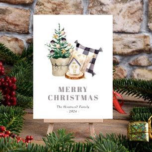Watercolor Farmhouse Rustic Christmas Holiday Postcard