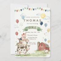 Watercolor Farmyard Friends Birthday Invitation