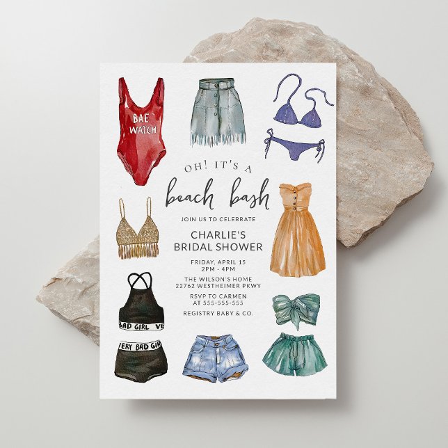 Watercolor Fashion Beach Bash Bridal Shower Invitation (Creator Uploaded)