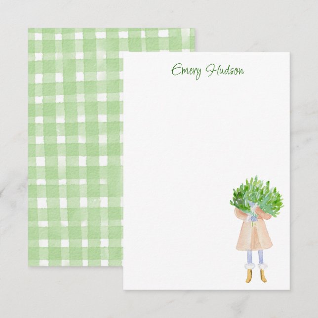 Watercolor Fashion Girl with Greenery Personalised Thank You Card (Front/Back)