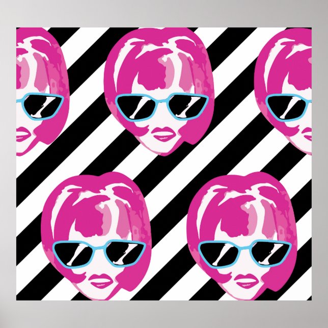 Watercolor Fashion Girls Faces Pattern Poster (Front)