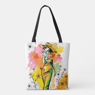 Watercolor Fashionista -Chic Summer Floral Pop Art Tote Bag