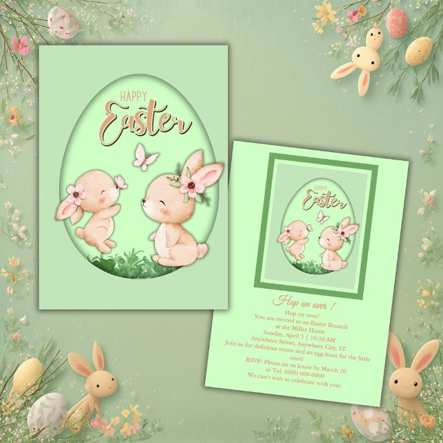 watercolor faux cutout bunny easter brunch invitation (Creator Uploaded)