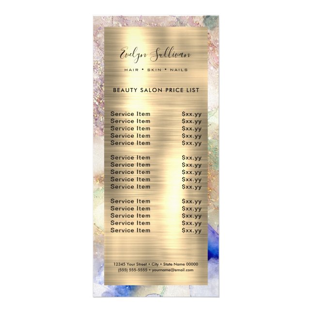watercolor faux foil price list rack card (Front)