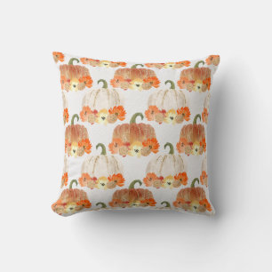 Watercolor Faux Glitter Fall Pumpkins  Cushion