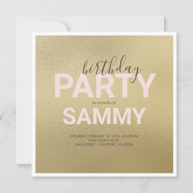Watercolor Faux Gold and Pink Birthday Party (Front)