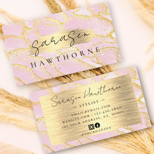 Watercolor Faux Gold Foil Brushed Metal Pink Business Card