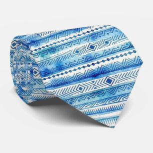 Watercolor Faux Silk Luxury Ocean Tribal Tie