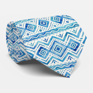 Watercolor Faux Silk Luxury Ocean Tribal Tie