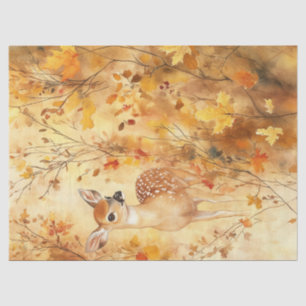 Watercolor Fawn Autumn Leaves Design Tissue Paper