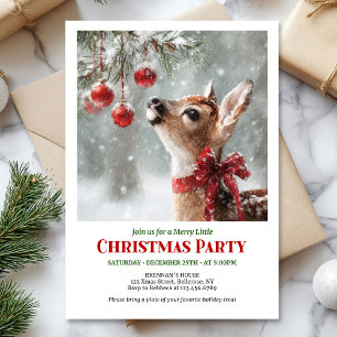 Watercolor fawn snowy forest serene winter Xmas Invitation