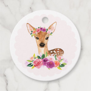 Watercolor Fawn with Floral Crown Baby Shower Favour Tags