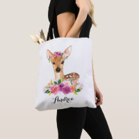 Watercolor Fawn with Floral Crown Personalised