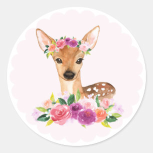 Watercolor Fawn with Floral Crown Sticker