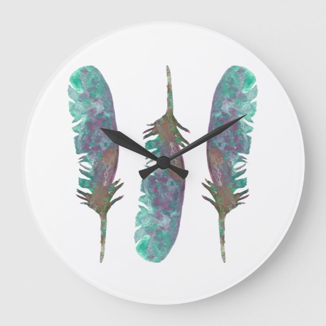 Watercolor Feather Acrylic Wall Clock (Front)