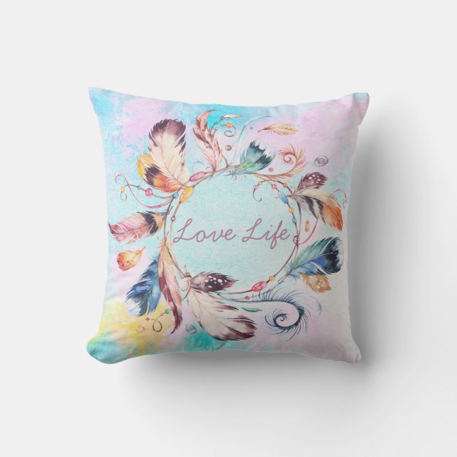 Watercolor Feather Pillow (Front)