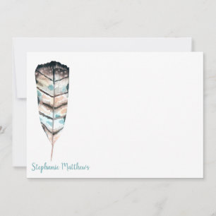 Watercolor Feather Stationery Flat Note Card