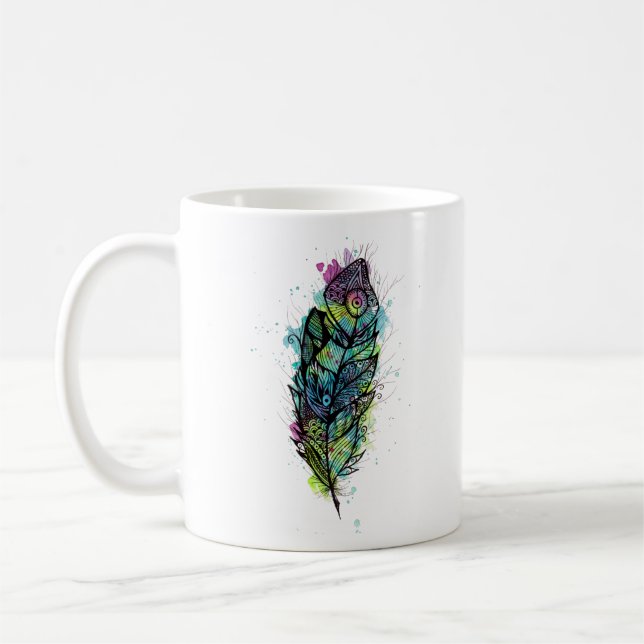 Watercolor Feather Tattoo Coffee Mug (Left)