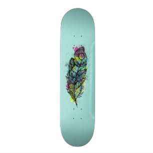 Watercolor Feather Tattoo Skateboard