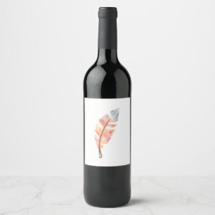 Watercolor Feather  Wine Label
