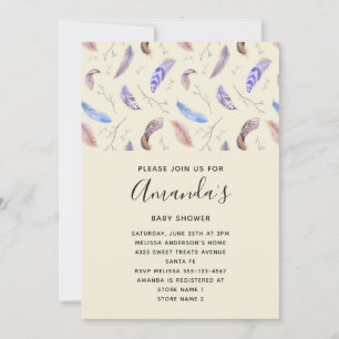 Watercolor Feathers and Leaves Invitation