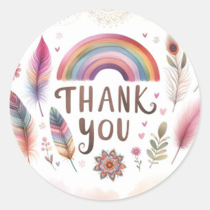 Watercolor Feathers Bohemian Boho Birthday Party Classic Round Sticker