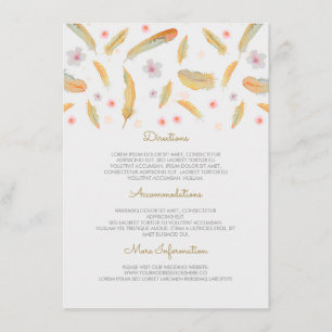Watercolor Feathers Boho Wedding Information Enclosure Card