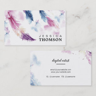 Watercolor feathers business card