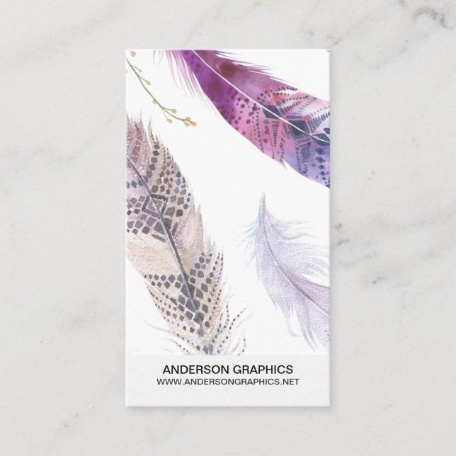 Watercolor Feathers Business Card (Front)
