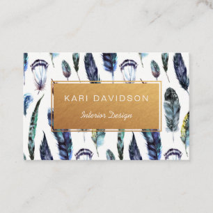 Watercolor Feathers Business Cards   Gold