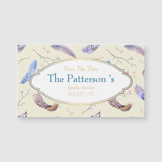 Watercolor Feathers Family Reunion Save The Date (Front)