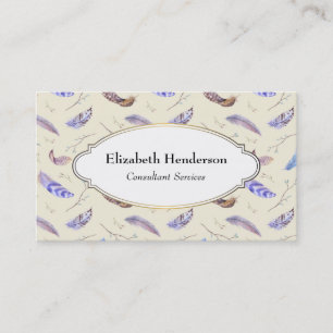Watercolor Feathers Leaves and Branches Pattern Business Card