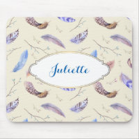 Watercolor Feathers Leaves and Branches Pattern
