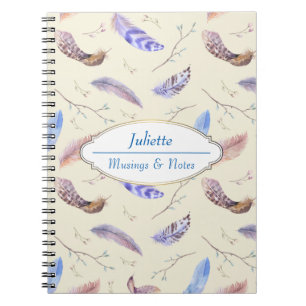 Watercolor Feathers Leaves and Branches Pattern Notebook