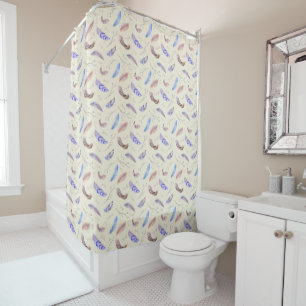 Watercolor Feathers Leaves and Branches Pattern Shower Curtain