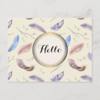 Watercolor Feathers Leaves and Stems Pattern
