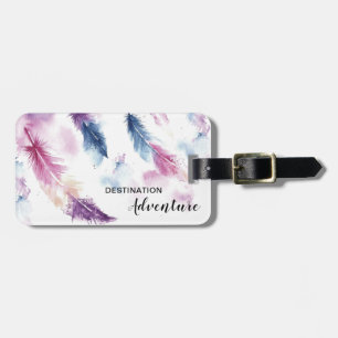 Watercolor feathers luggage tag