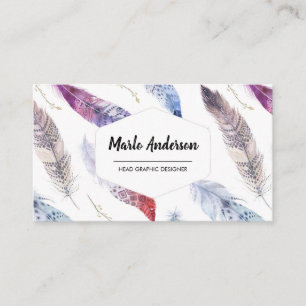Watercolor Feathers Modern Boho Business Card