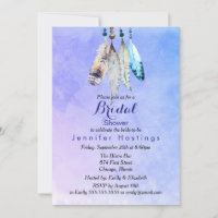 Watercolor Feathers on Bluish Purple Bridal Shower
