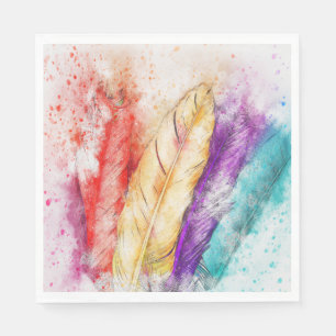Watercolor Feathers Paper Napkins